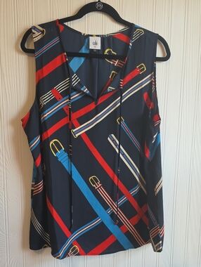 NWOT Cabi Navy Red Sleeveless Blouse XL #5736